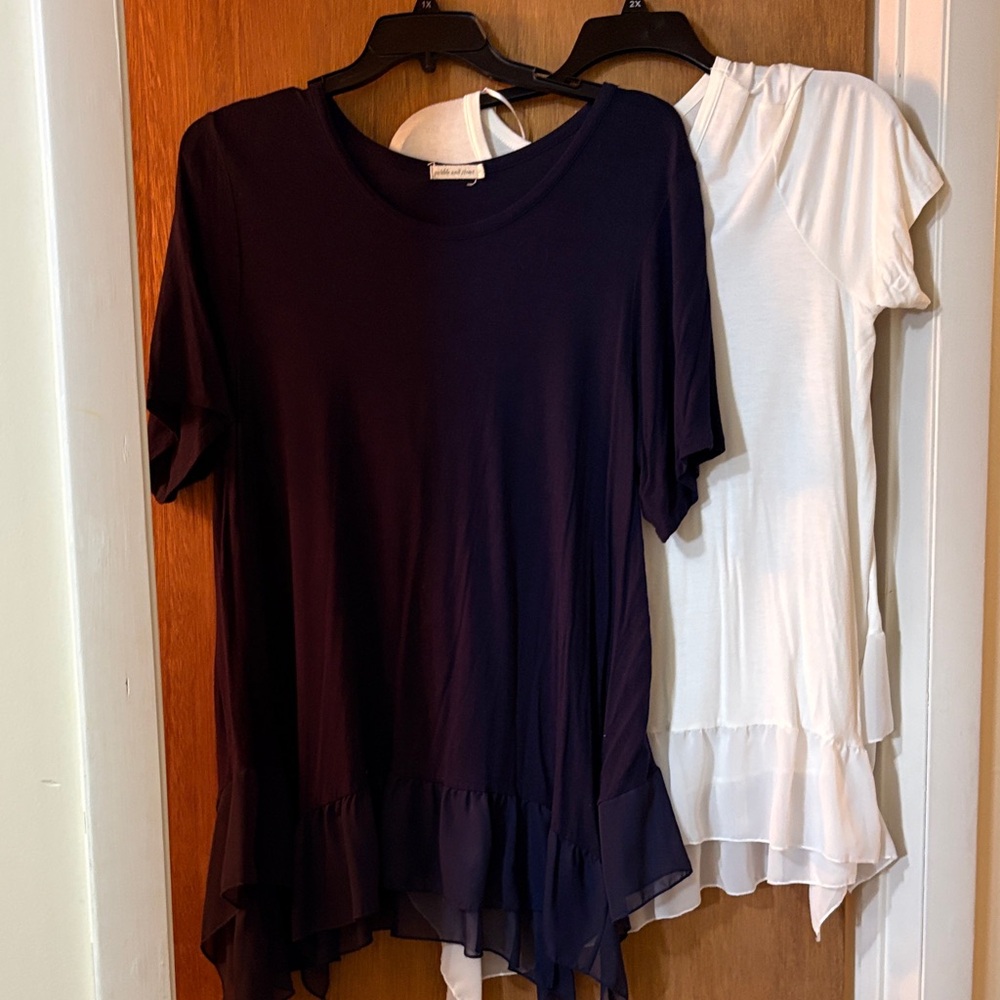 Elegant Navy and White Ruffle Hem Tunics